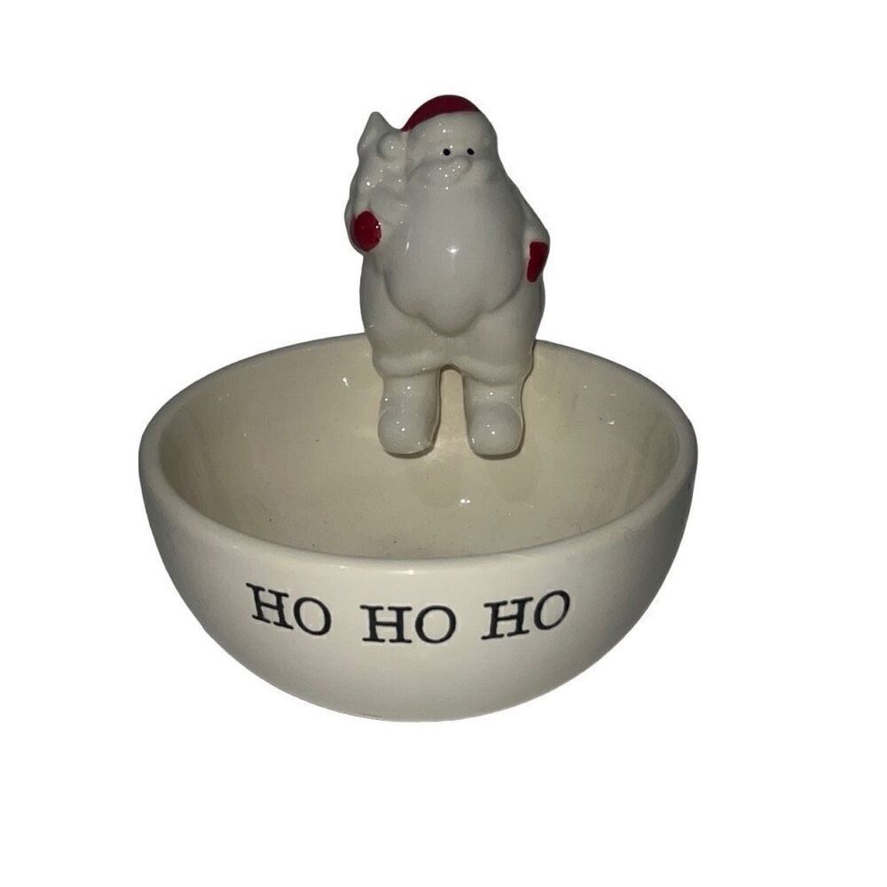 Mud Pie Ceramic Candy Dish 3D Santa Sits Ho Ho Ho Christmas Trinket Bowl Holiday